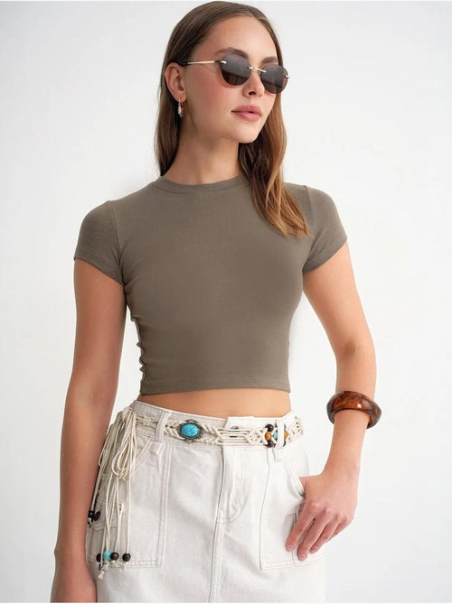 T-shirt cropped de malha justa mixray - Kiabi T-shirt cropped de malha justa mixray - Kiabi
