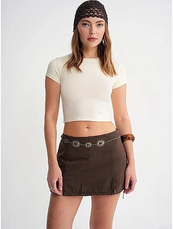 T-shirt cropped de malha justa mixray