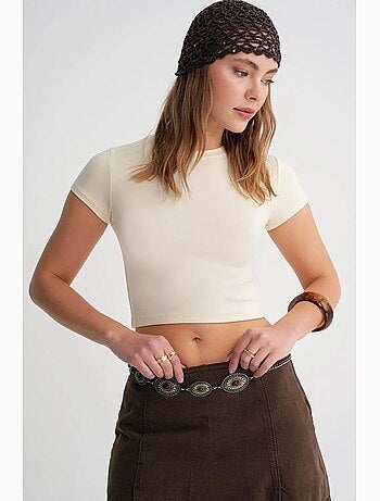 T-shirt cropped de malha justa mixray