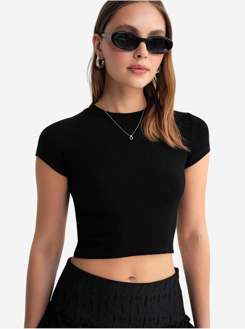 T-shirt cropped de malha justa mixray - Kiabi T-shirt cropped de malha justa mixray - Kiabi