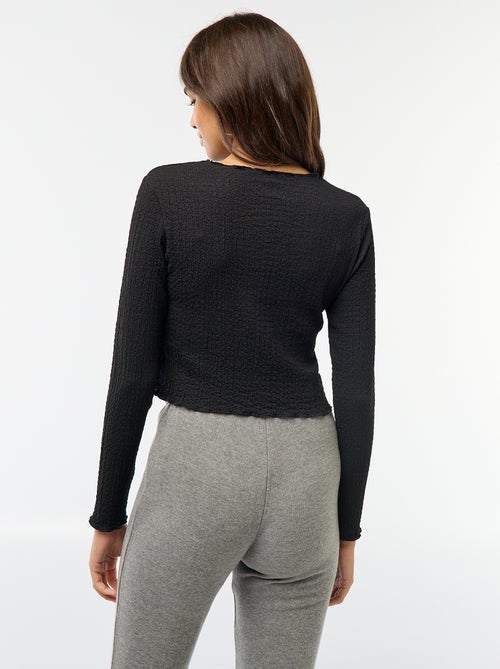 T-shirt cropped de manga comprida e material crepe - Kiabi