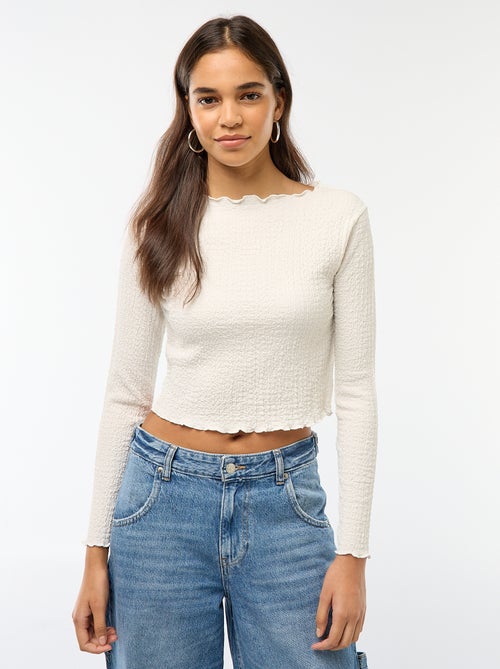 T-shirt cropped de mangas compridas e material crepe - Kiabi