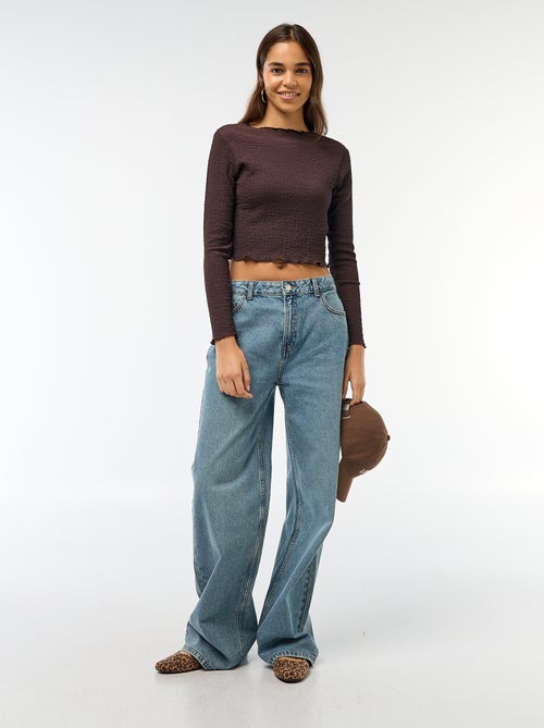 T-shirt cropped de mangas compridas e material crepe - Kiabi