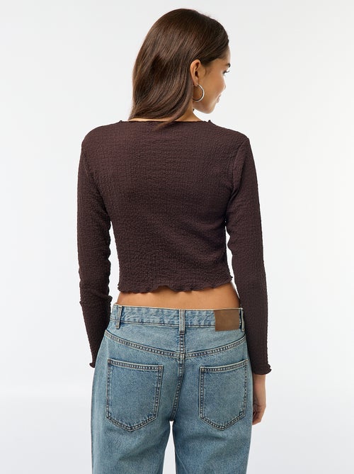 T-shirt cropped de mangas compridas e material crepe - Kiabi