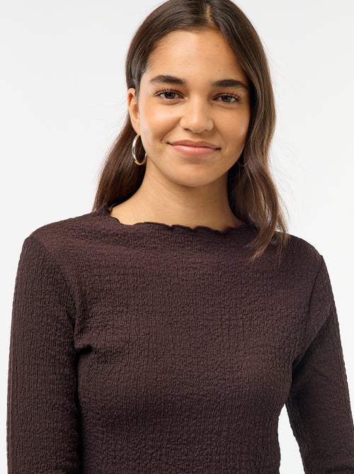 T-shirt cropped de mangas compridas e material crepe - Kiabi