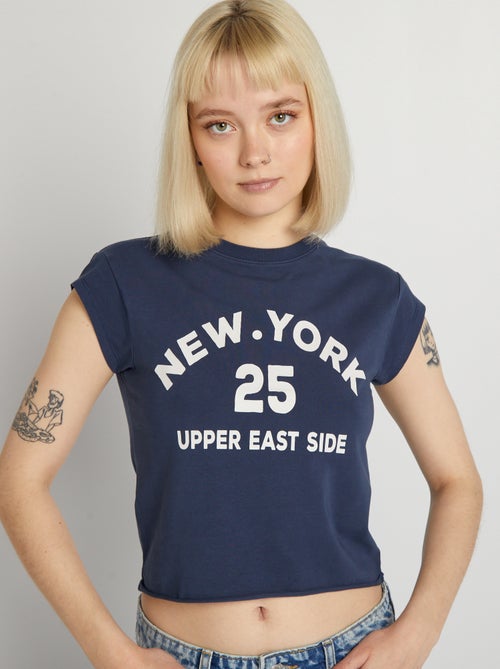 T-shirt cropped elástica com estampado - Kiabi