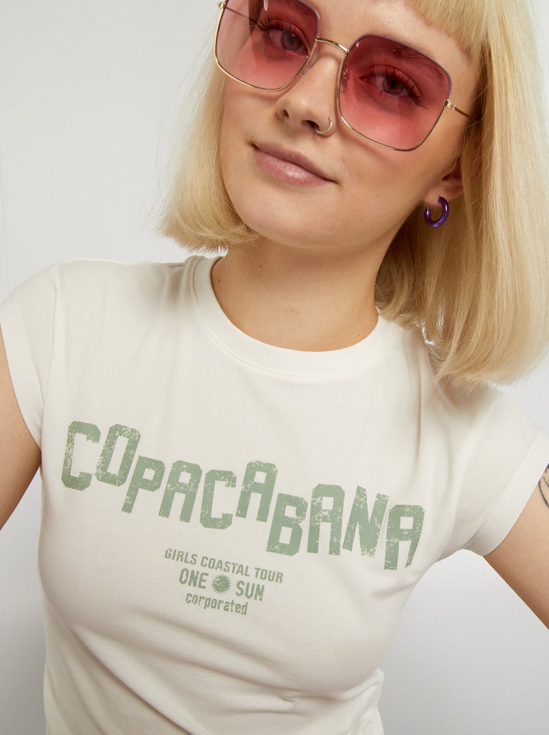 T-shirt cropped elástica com estampado VERDE - Kiabi