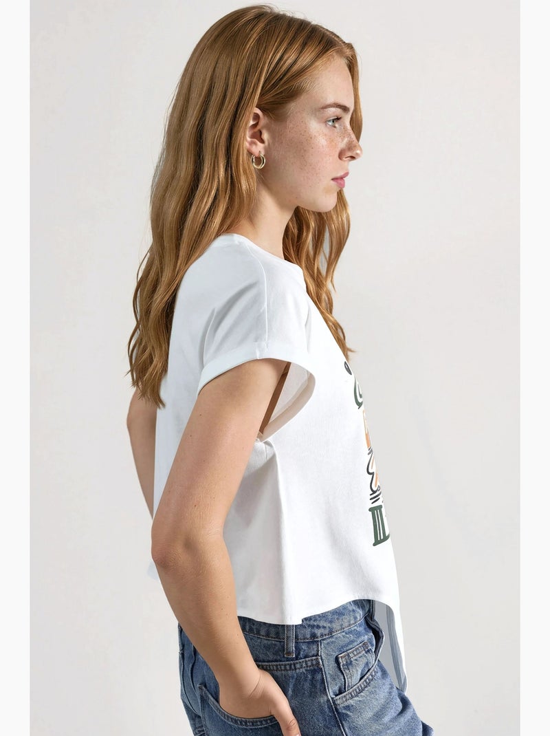 T-shirt cropped estampada hiccup Branco - Kiabi