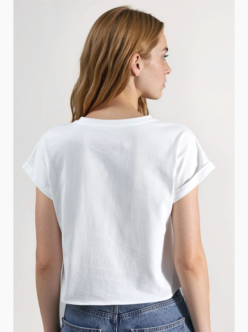 T-shirt cropped estampada hiccup Branco - Kiabi