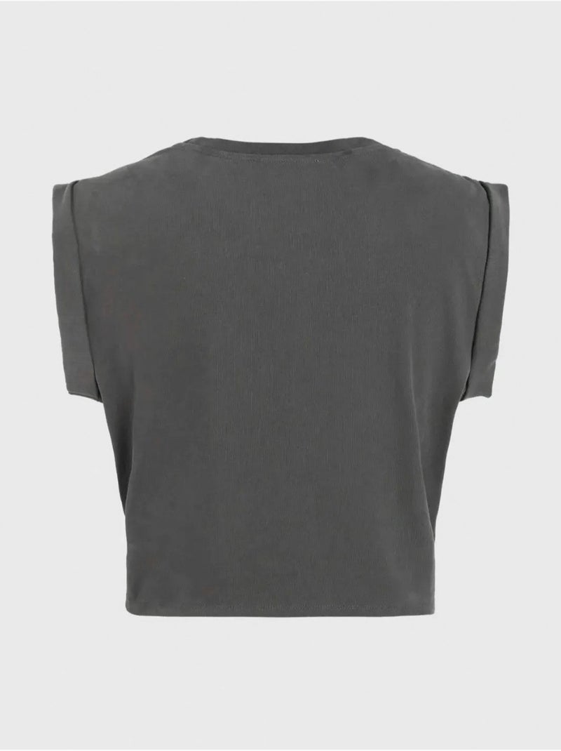 T-shirt cropped estampada hiccup Cinza - Kiabi