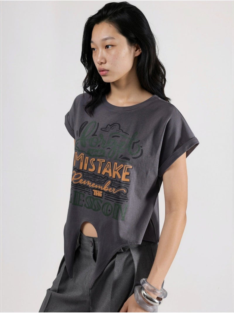 T-shirt cropped estampada hiccup Cinza - Kiabi