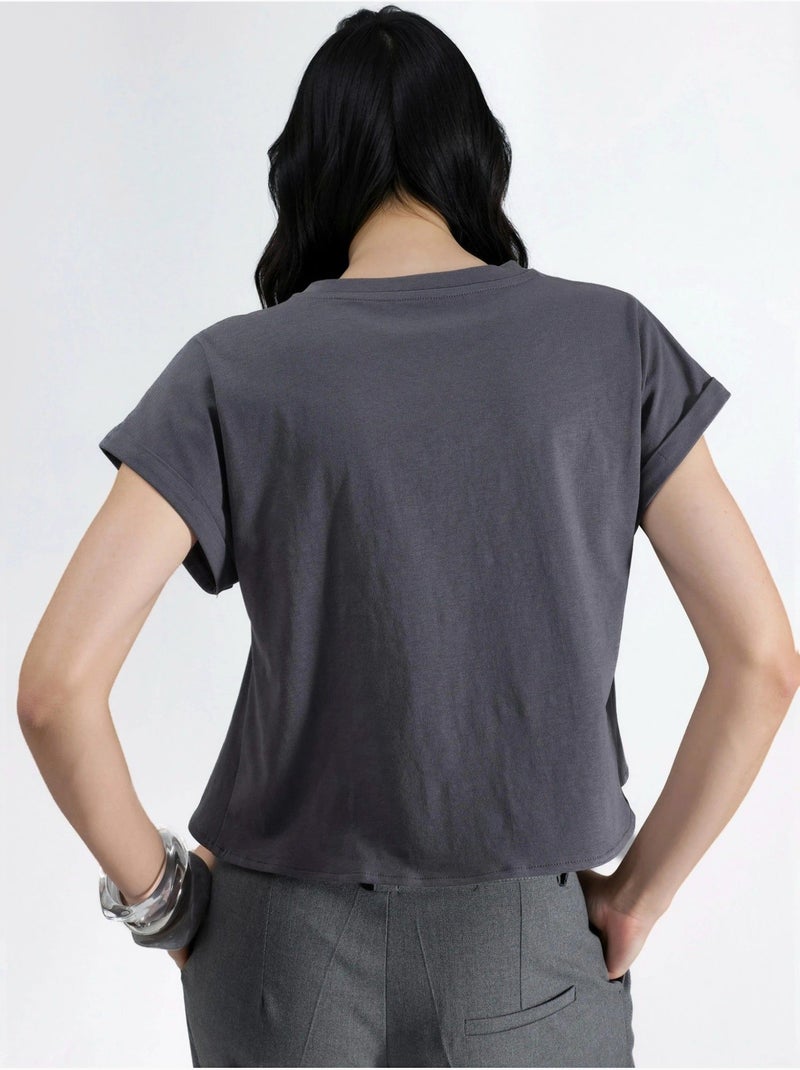 T-shirt cropped estampada hiccup Cinza - Kiabi