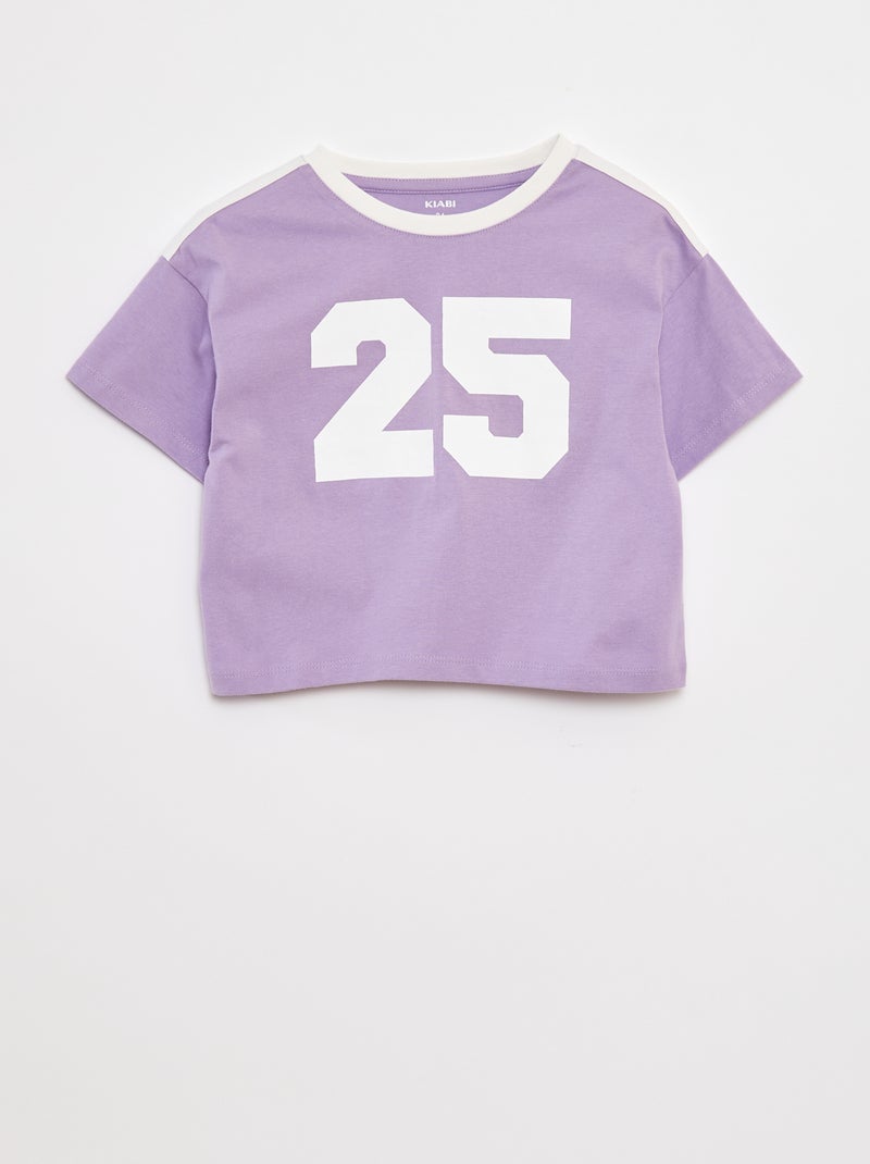 T-shirt cropped estilo campus Violeta - Kiabi