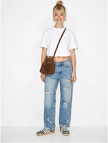 T-shirt cropped feminina de gola redonda lucci