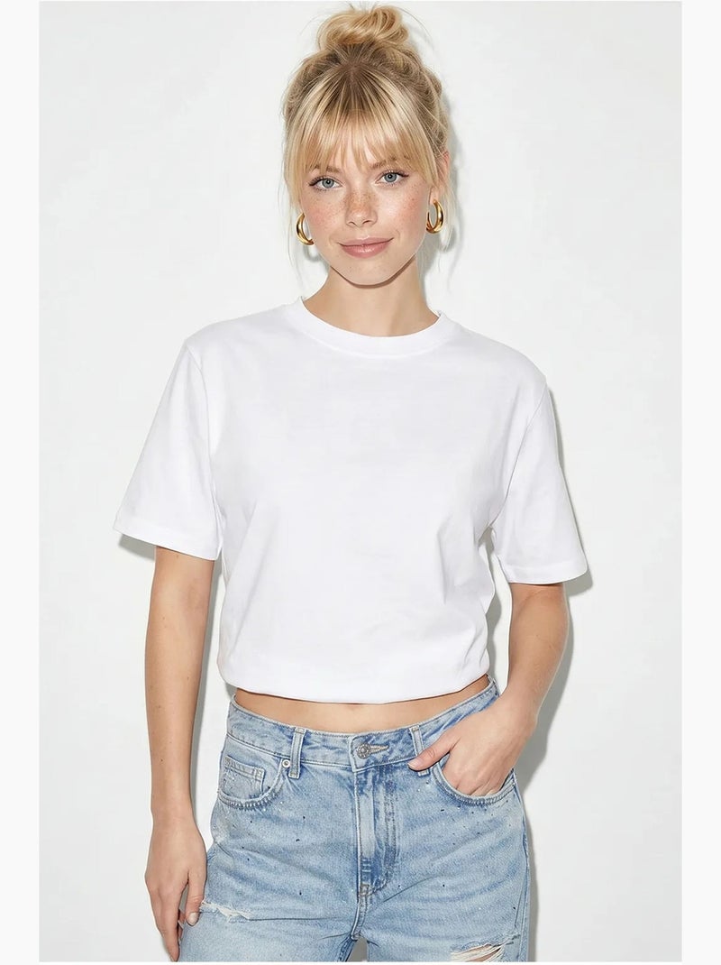 T-shirt cropped feminina de gola redonda lucci Branco - Kiabi
