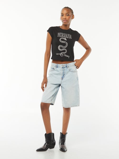 T-shirt cropped fit de manga curta estampada 'Nirvana' - Kiabi
