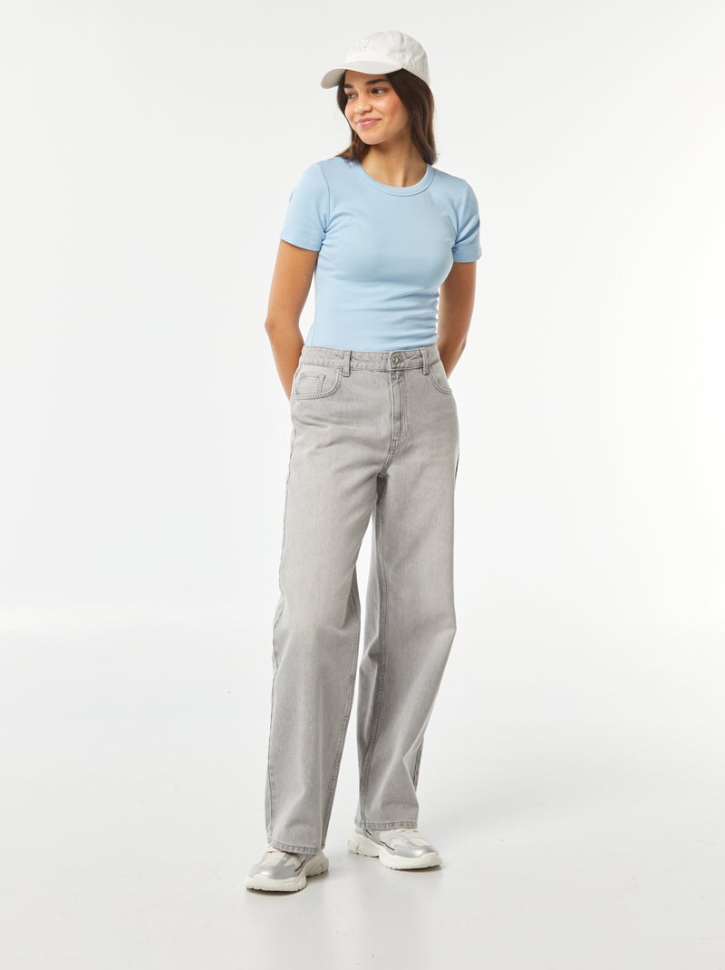 T-shirt cropped manga curta AZUL - Kiabi