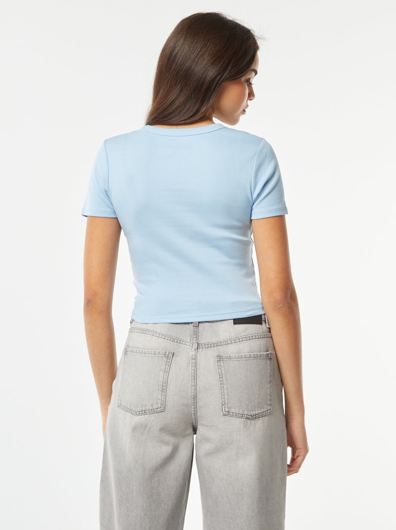 T-shirt cropped manga curta AZUL - Kiabi