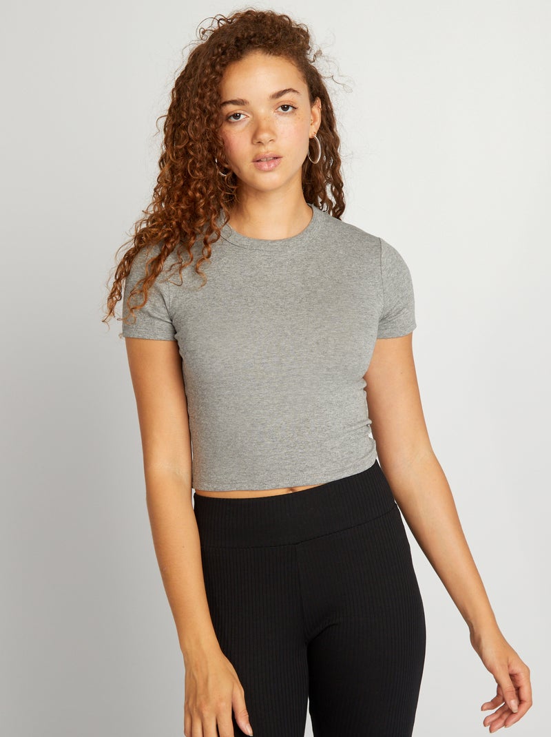 T-shirt cropped manga curta CINZA - Kiabi