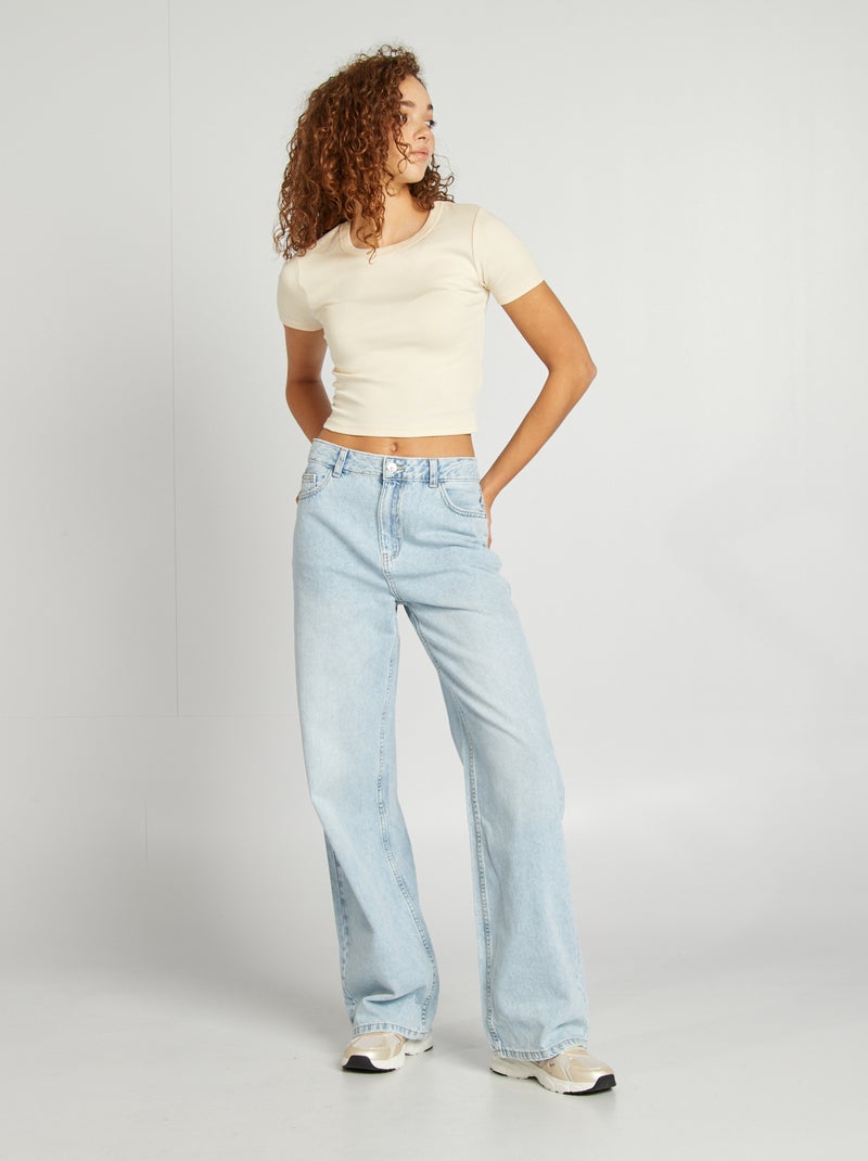 T-shirt cropped manga curta CINZA - Kiabi