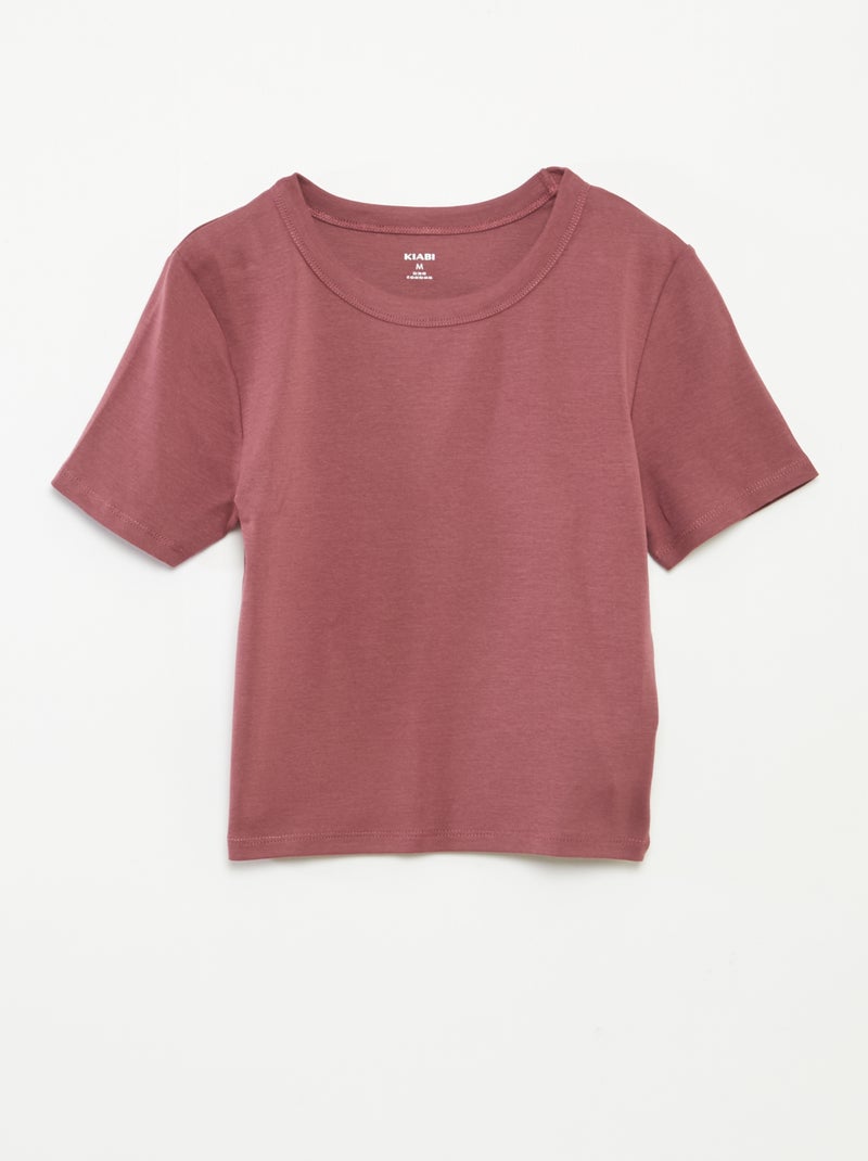 T-shirt cropped manga curta Rosa - Kiabi