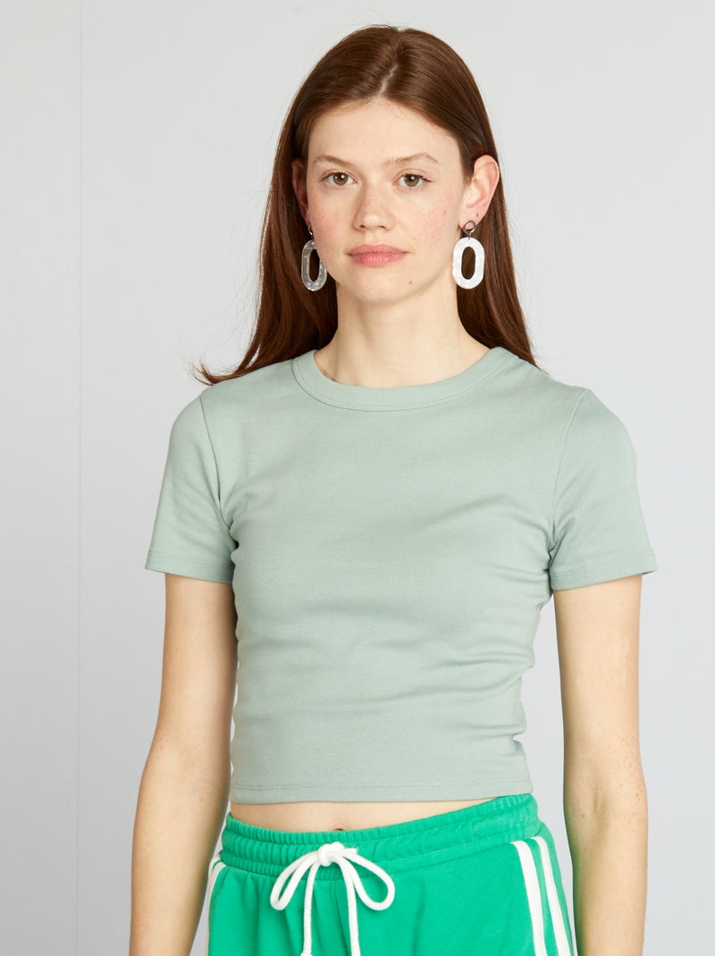 T-shirt cropped manga curta VERDE - Kiabi