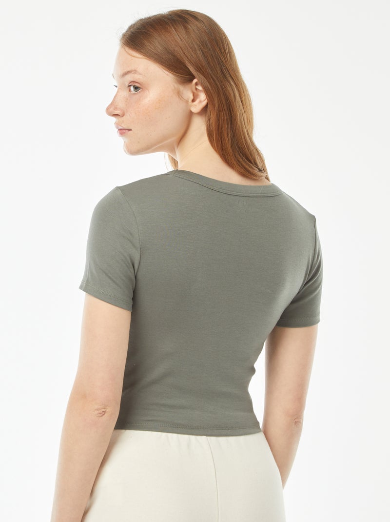 T-shirt cropped manga curta Verde - Kiabi