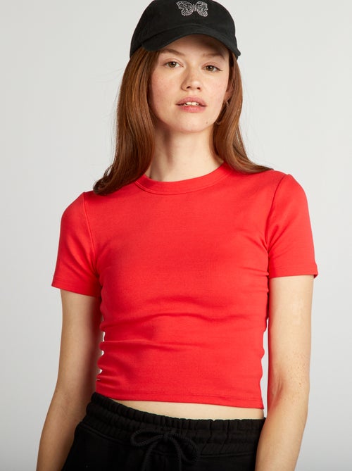 T-shirt cropped manga curta - Kiabi