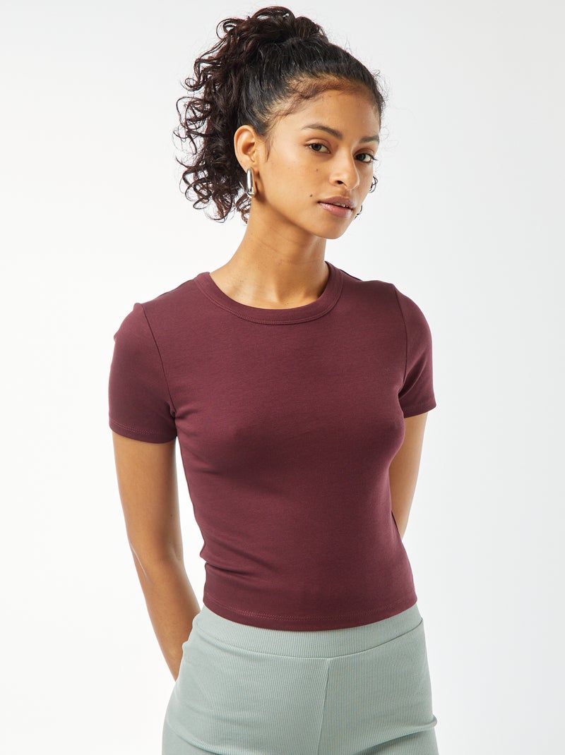 T-shirt cropped manga curta Vermelho - Kiabi