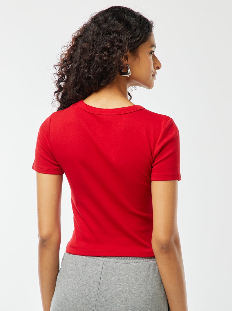 T-shirt cropped manga curta Vermelho - Kiabi