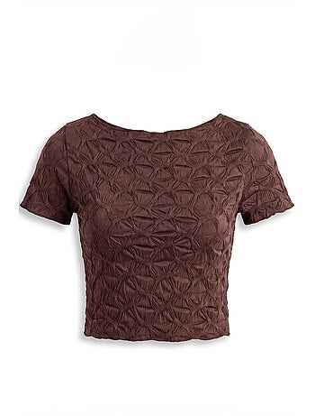 T-shirt cropped slim fit texturizada de manga curta com decote barco hiccup