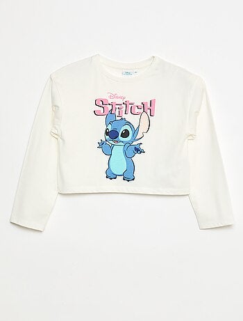 T-shirt cropped 'Stitch' de mangas compridas e gola redonda