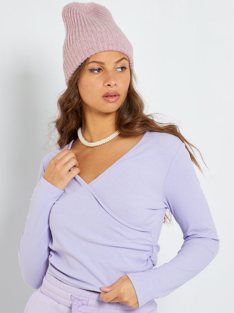 T-shirt cruzada em malha nervurada VIOLETA - Kiabi