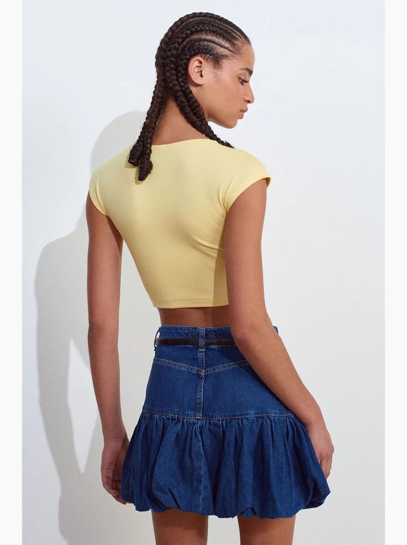 T-shirt curta ajustada malha manga curta dilvin Amarelo-limão - Kiabi