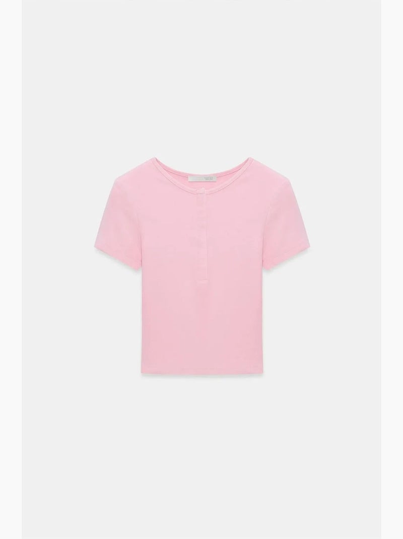 T-shirt curta ajustada malha manga curta dilvin Rosa doce - Kiabi