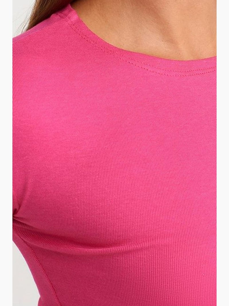 T-shirt curta ajustada malha manga curta dilvin Rosa-fluo/Solinotes - Kiabi
