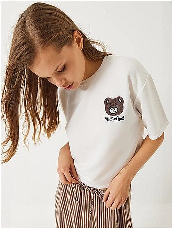 T-shirt curta bordada com decote redondo lucci
