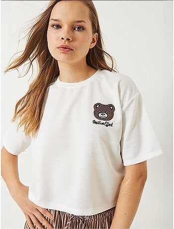 T-shirt curta bordada com decote redondo lucci