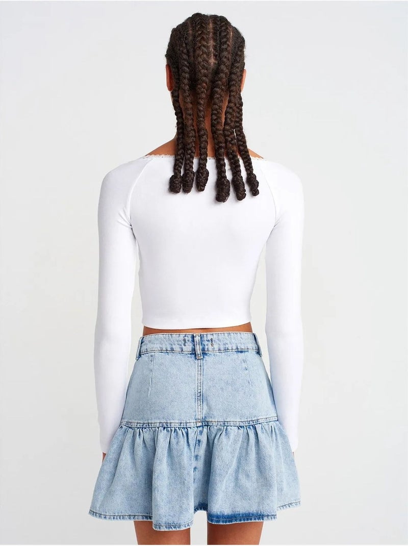 T-shirt curta canelada de mulher dilvin Branco - Kiabi