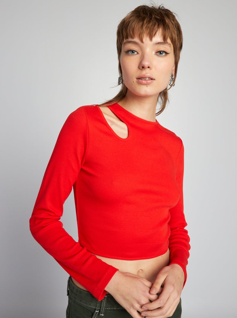 T-shirt curta com abertura no ombro VERMELHO - Kiabi