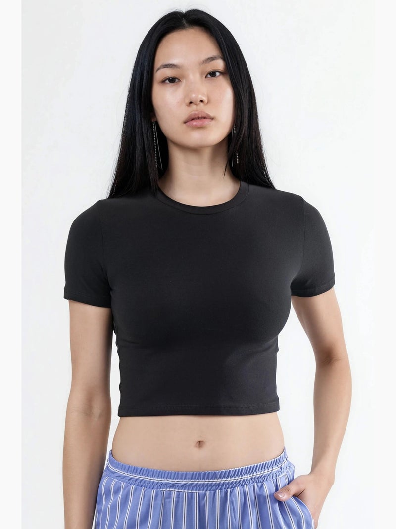 T-shirt curta com decote redondo busem Preto - Kiabi