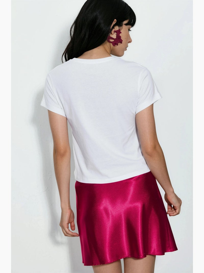 T-shirt curta com decote redondo e estampado busem Branco - Kiabi