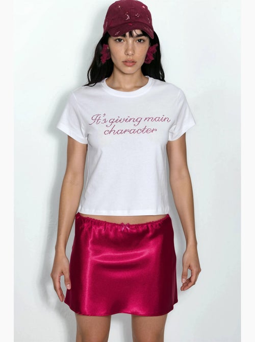 T-shirt curta com decote redondo e estampado busem - Kiabi