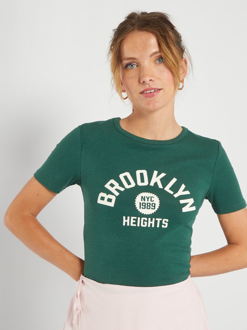 T-shirt curta com estampado estilo universidade VERDE - Kiabi