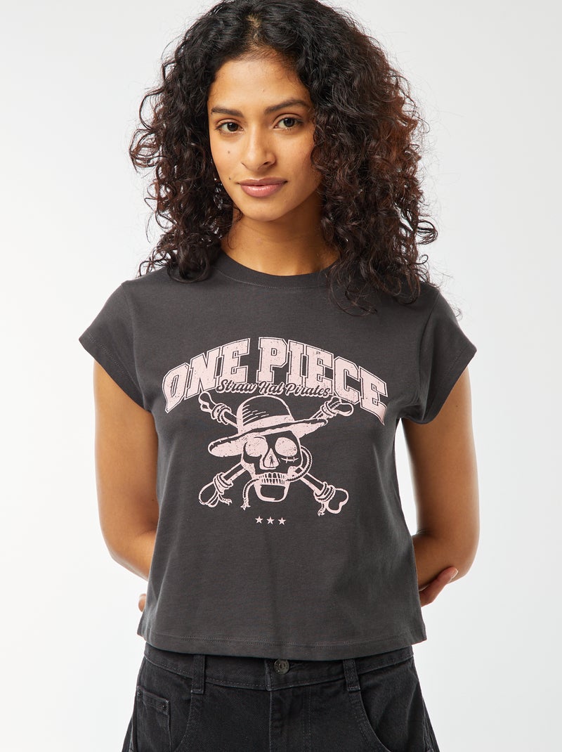 T-shirt curta com estampado 'One Piece' PRETO - Kiabi