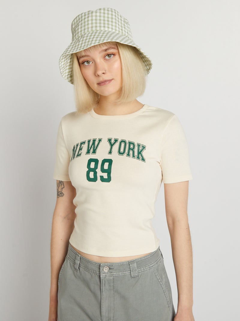 T-shirt curta com estampado universidade US BRANCO - Kiabi