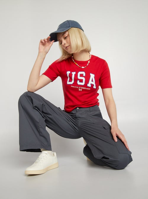 T-shirt curta com estampado universidade US - Kiabi