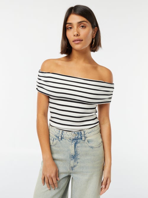 T-shirt curta com gola bardot - Kiabi