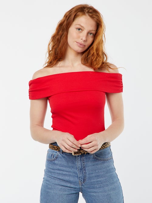 T-shirt curta com gola bardot - Kiabi