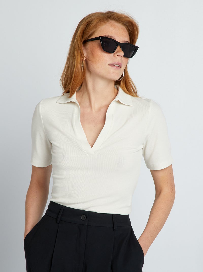 T-shirt curta com gola de polo BRANCO - Kiabi